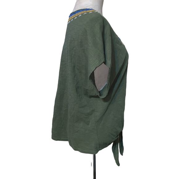 Max Studio Green Embroidered Tie Hem Boho Peasant Top Size L - Picture 2 of 5
